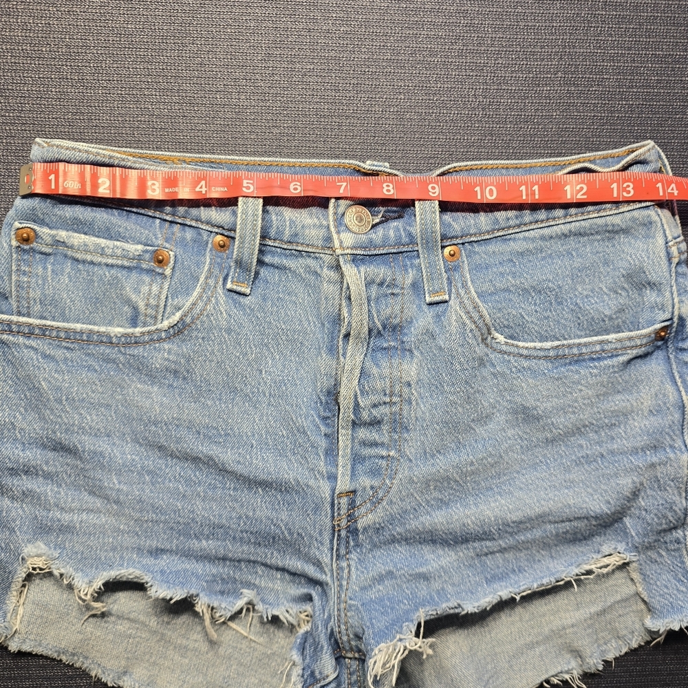 Levi's Light Blue Distressed Denim Jean Shorts - Picture 3 of 9